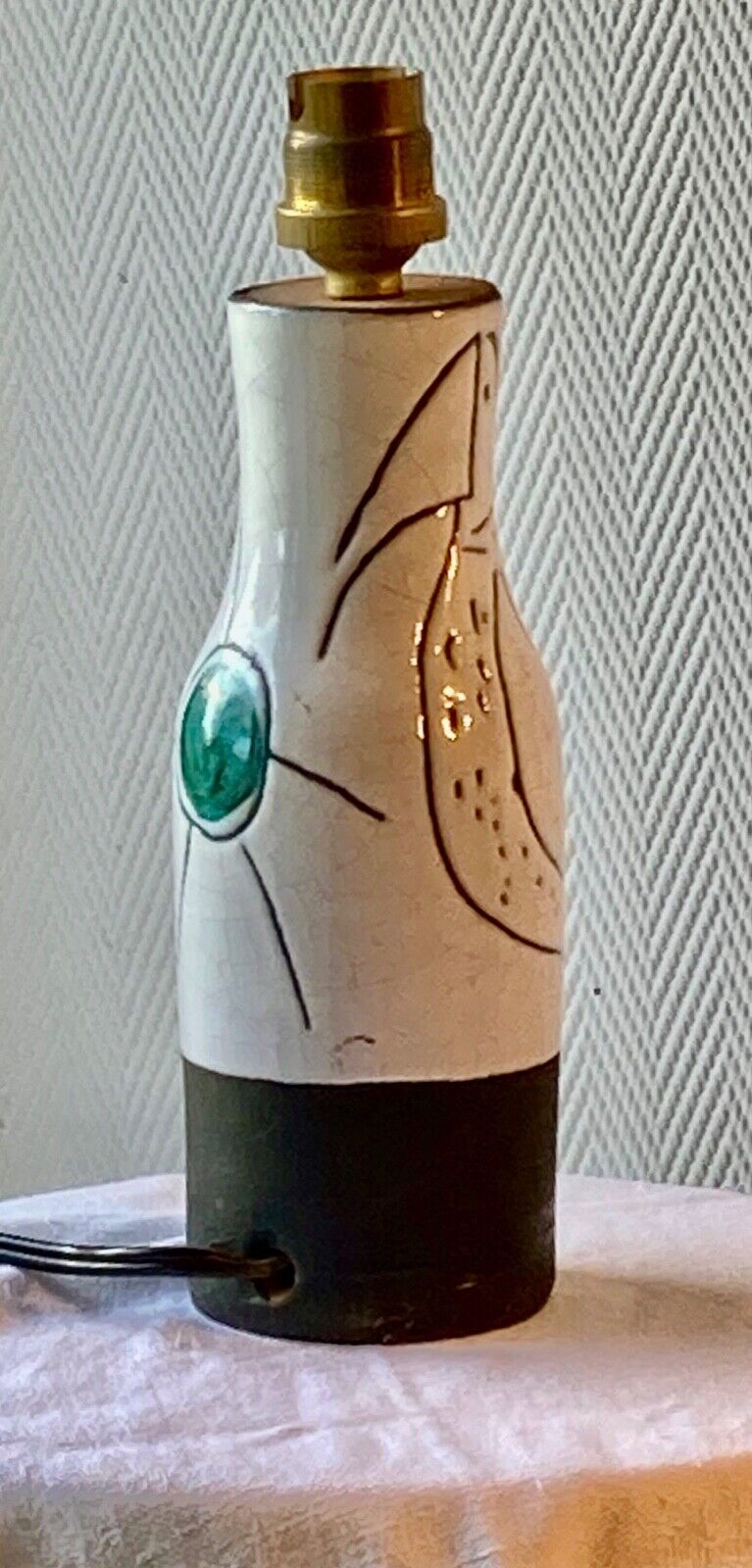 Polychrome enamelled ceramic lamp base with abstract decoration signed Jacques Innocenti