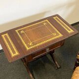Antique Chesterfield Wing Chair with Stool and English Side Table