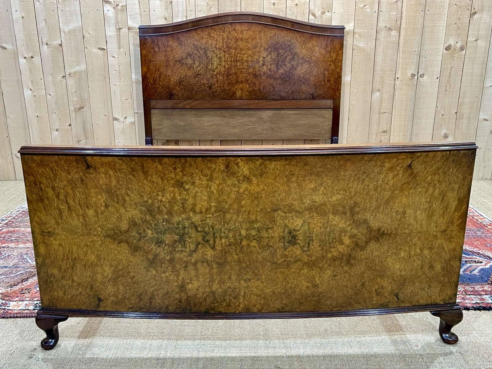 1930s English burl walnut bed