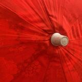 Large floral tilting beach umbrella with cotton fringes, 1960