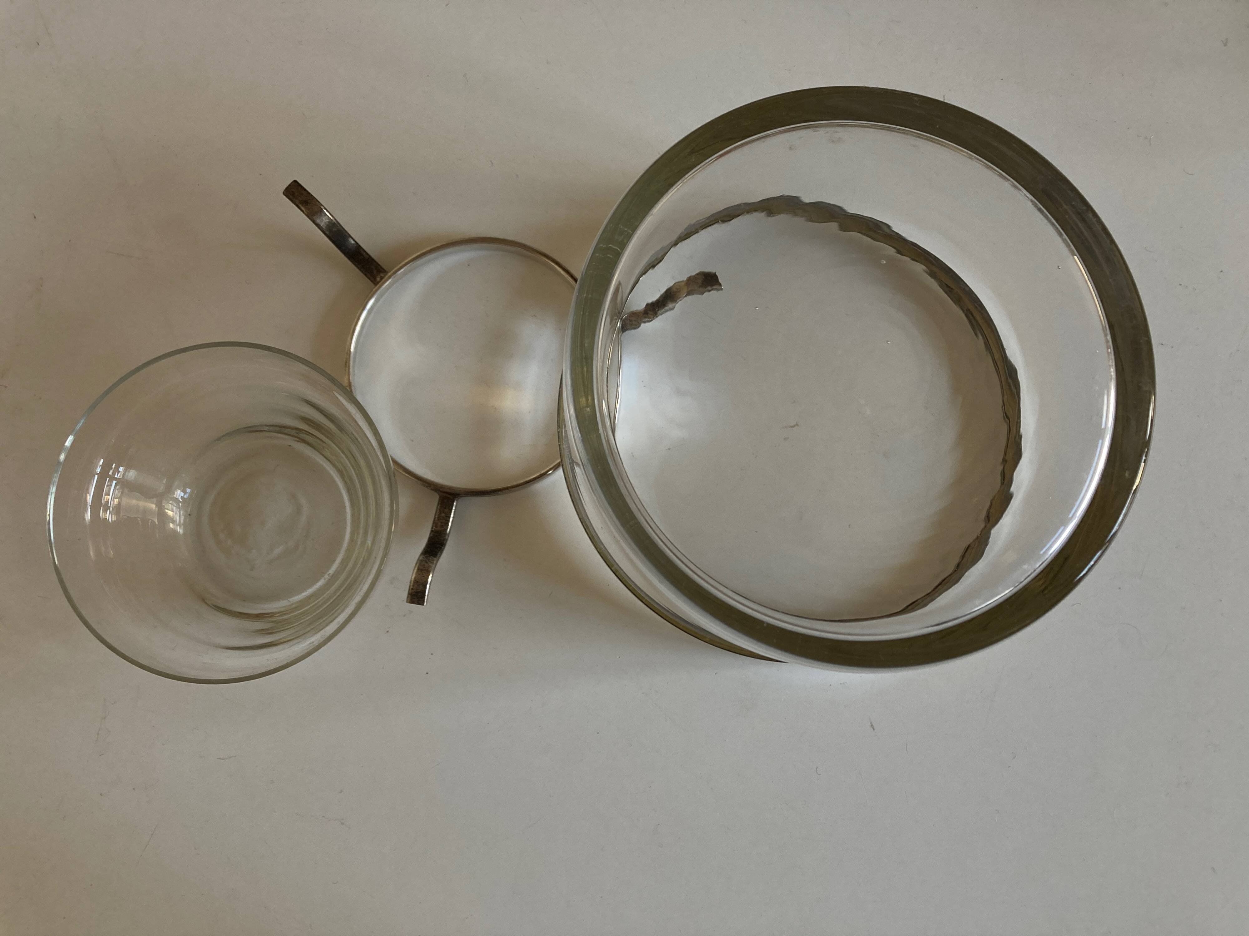 Caviar server on ice glass silver metal 1960