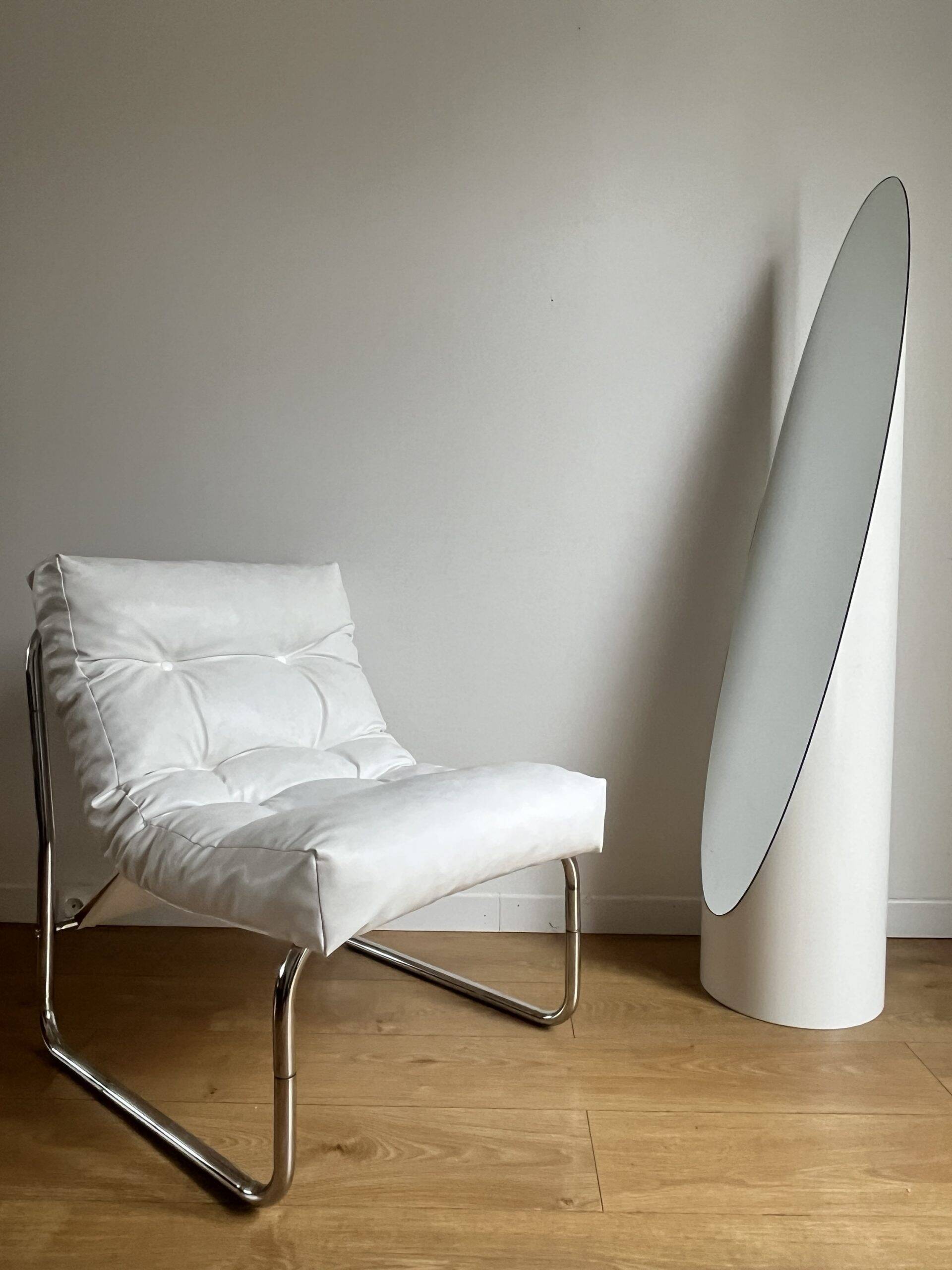 White faux leather armchair by Christian Koban for DOM edition