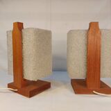 Pair of vintage Scandinavian table lamps in teak and Perspex