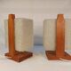 Pair of vintage Scandinavian table lamps in teak and Perspex