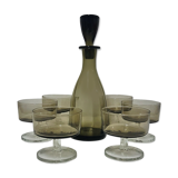 Service à liqueur en verre teinté