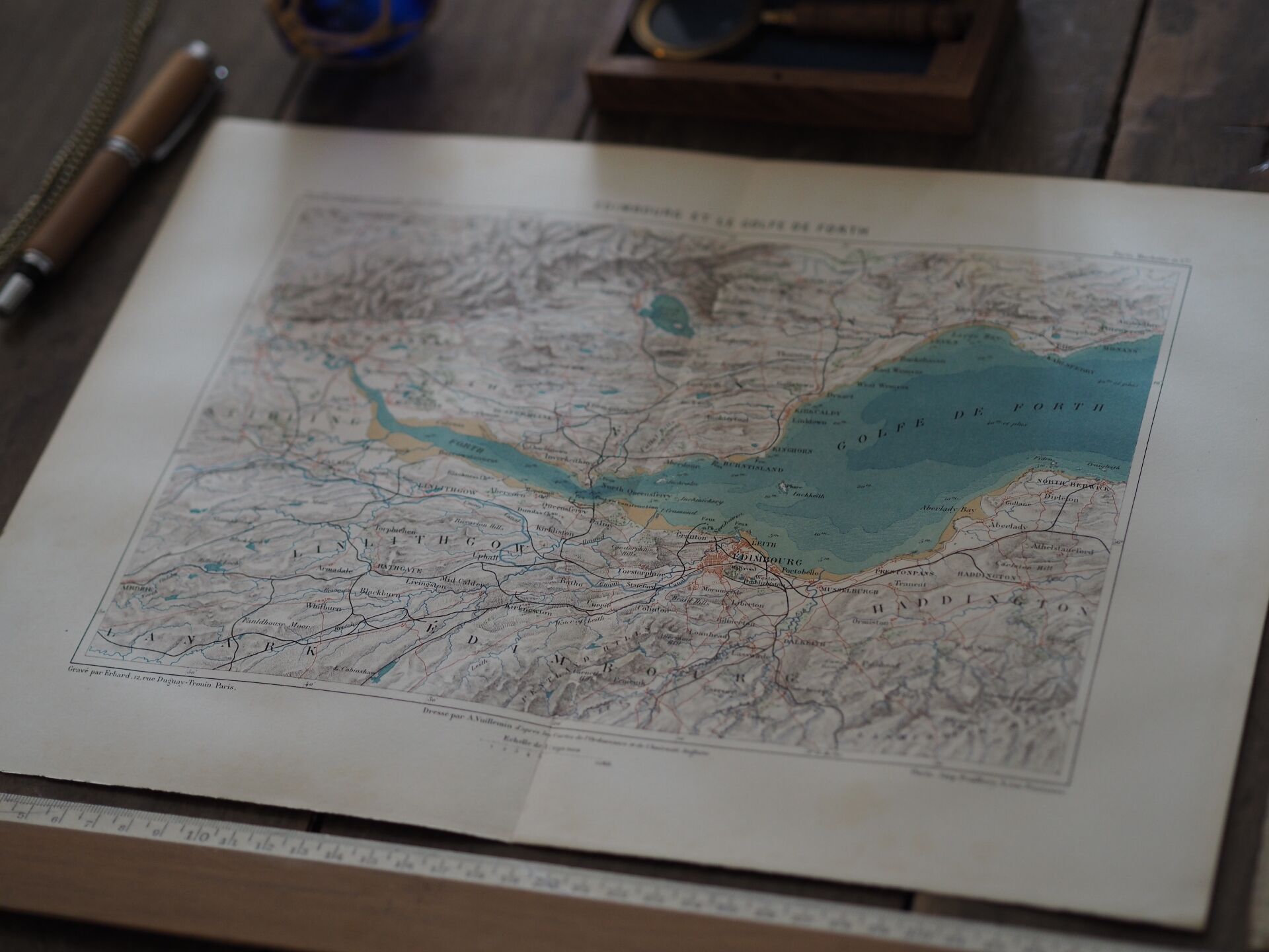 Carte ancienne Edimbourg et golfe de Forth - 1879 | Décoration murale