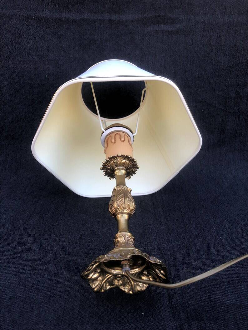French Louis XV Style Table Lamp: Cream Hexagon Shade, Gold Trim