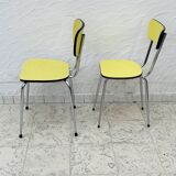 Pair of vintage yellow chrome Formica kitchen chairs.