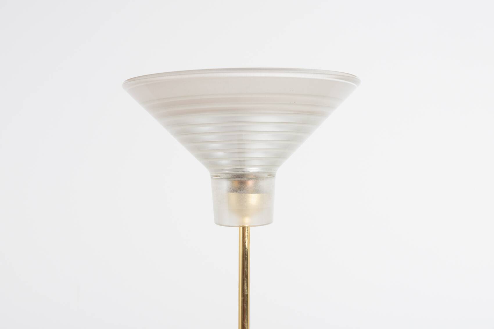 Pair of Italian golden floor lamps with glass shade, 1970’s