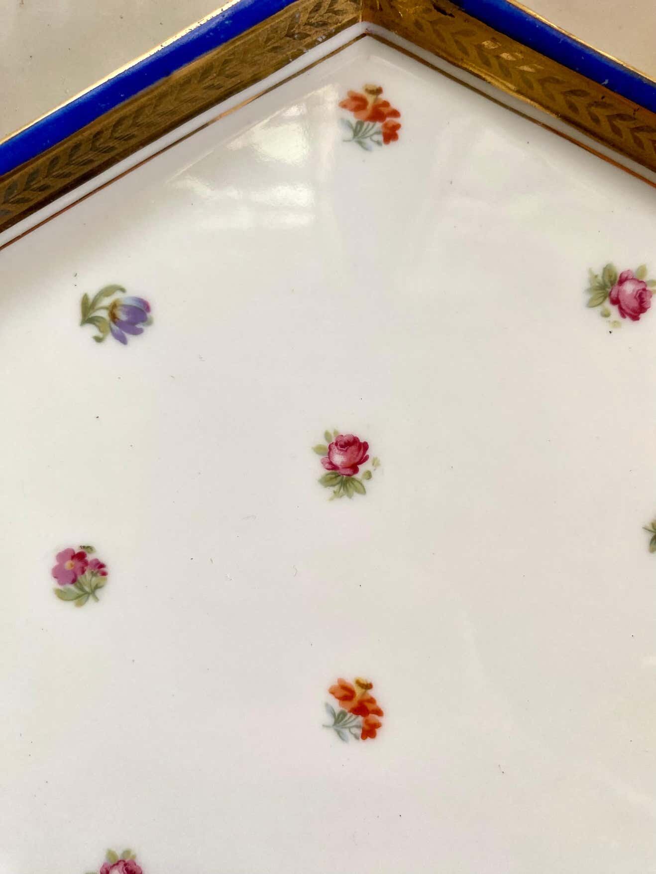 Blue and gold sweet egg set in Limoges porcelain, France, 1928