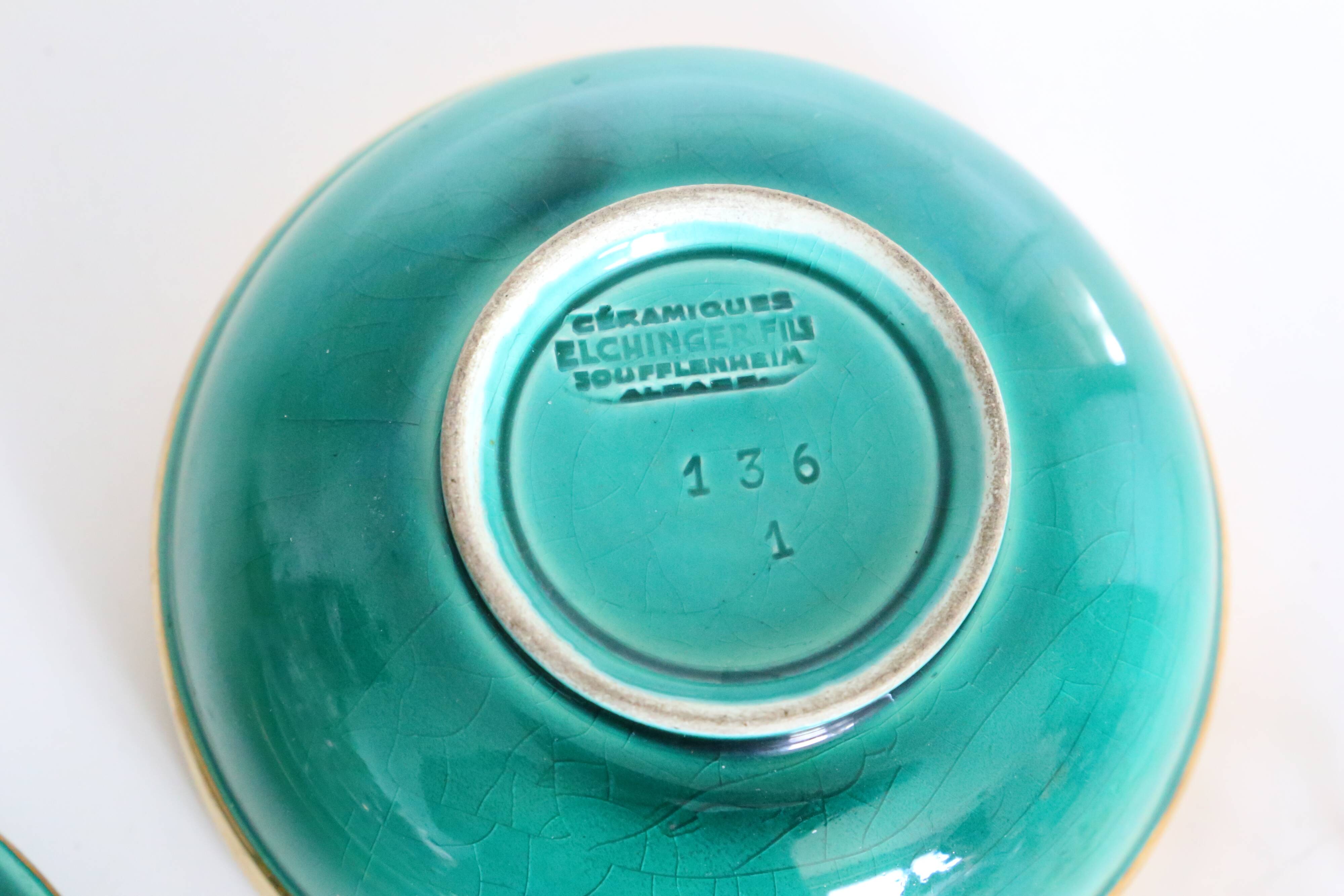 Ceramic jewelry box, green, Elchinger, 1970, vintage French