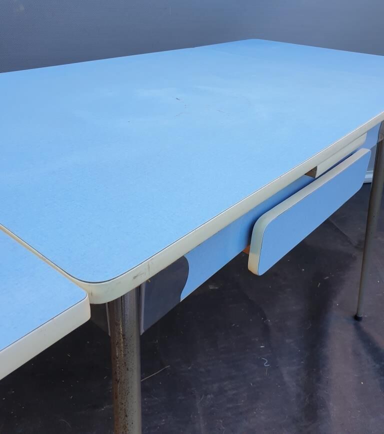 Table Formica MDJ 1960 Blue and Chrome