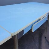 Table Formica MDJ 1960 Blue and Chrome