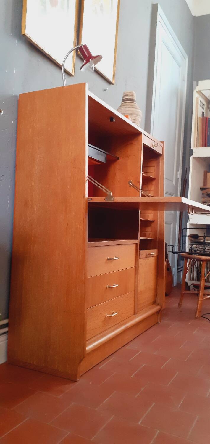 Meuble de bureau vintage année 50 en chêne