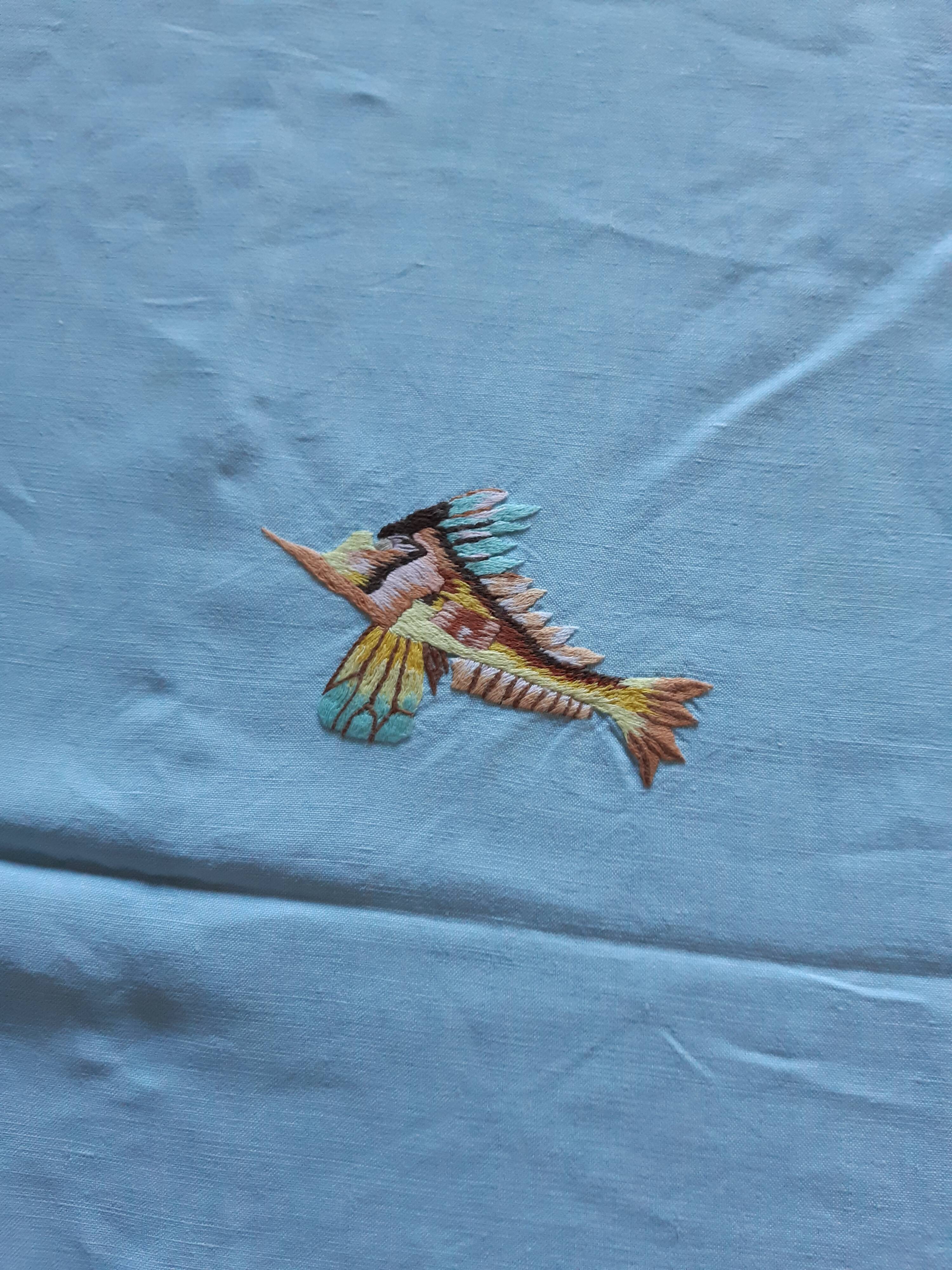 Hand-embroidered tablecloth exotic fish towels