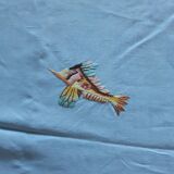 Nappe  brodée main poissons  exotiques & serviettes