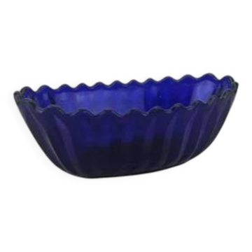 Cobalt blue pressed glass oval salad bowl