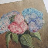 Peinture ancienne huile sur carton bouquet de fleurs