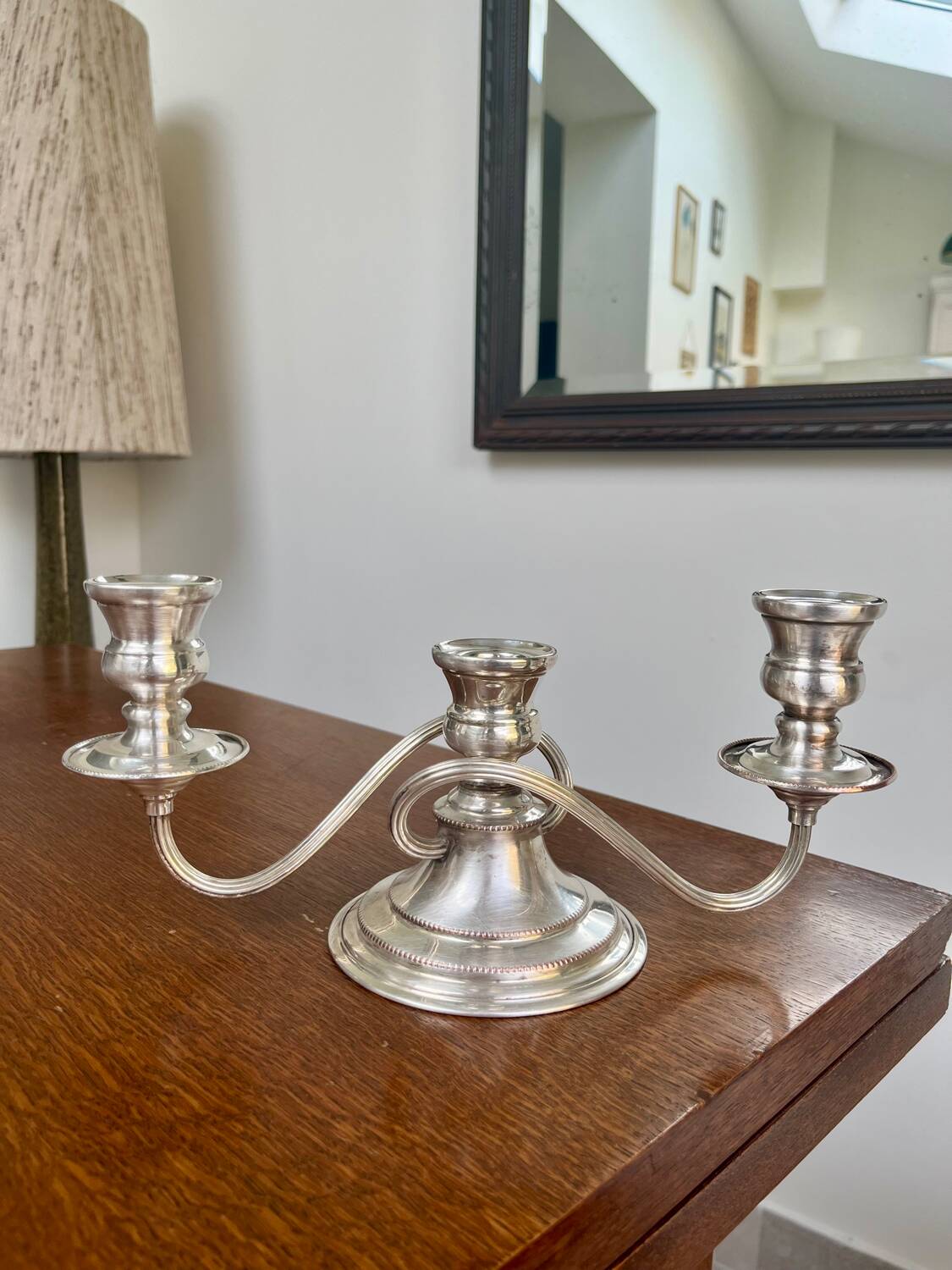 English triple chandelier in silver-plated metal – Made in England