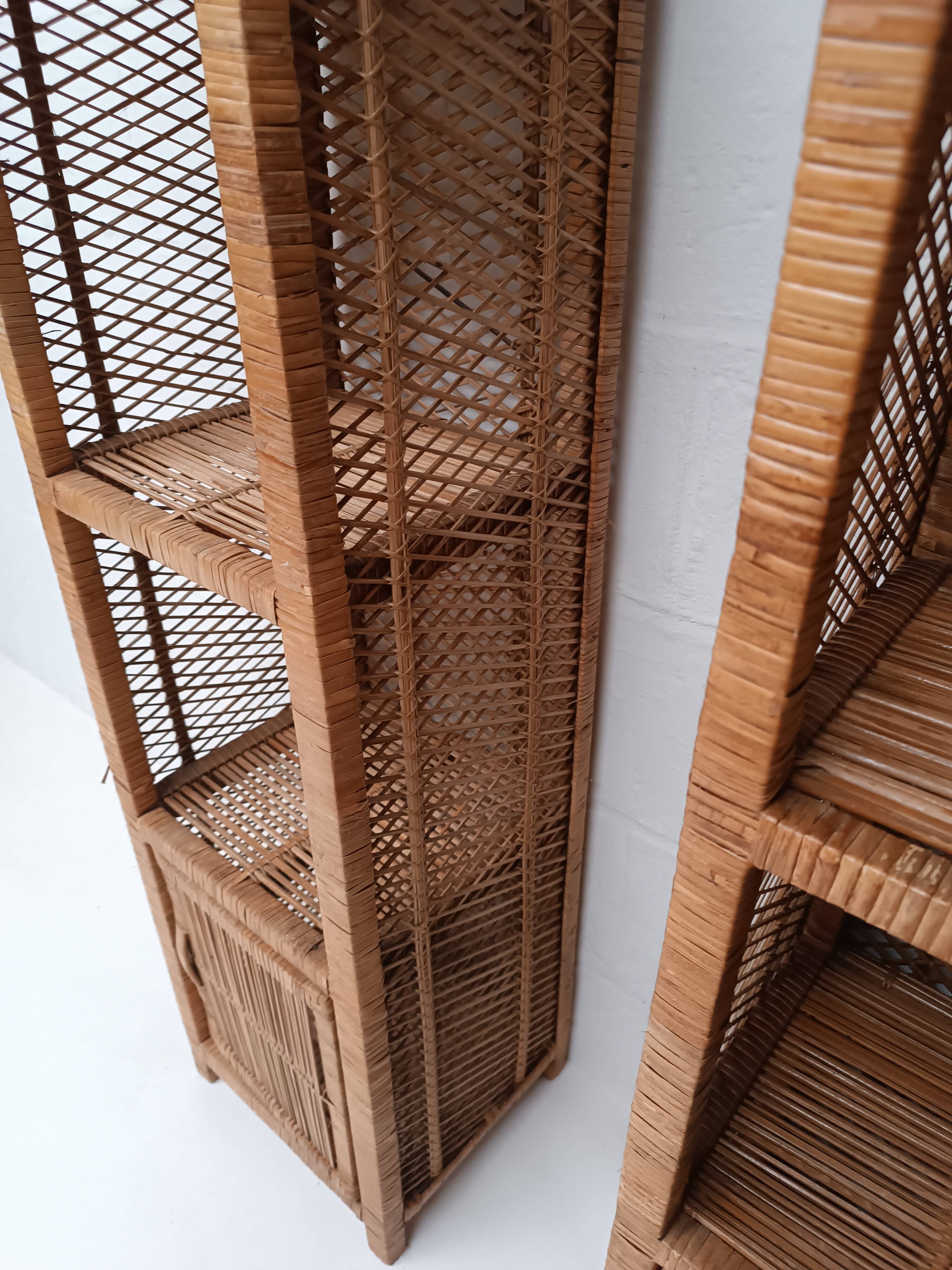 Pair of slim rattan shelves