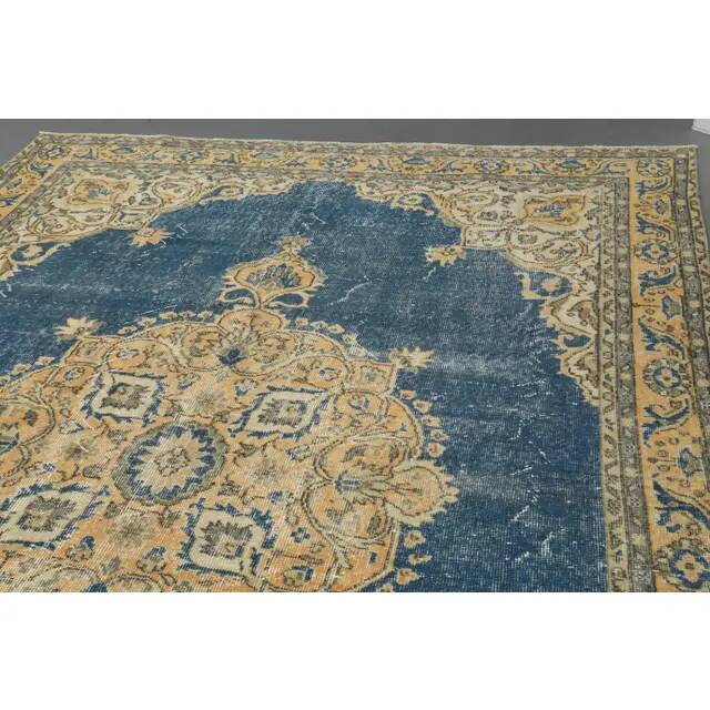 1970s Vintage Turkish Oushak Handmade Wool Cotton Orange Area Rug 205x304