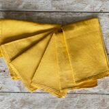 Ensemble de 6 serviettes anciennes damassées jaunes tournesol - 83x70 - lin
