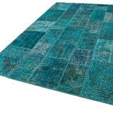 Hand-knotted oriental overdyed 200 cm x 298 cm turquoise patchwork rug