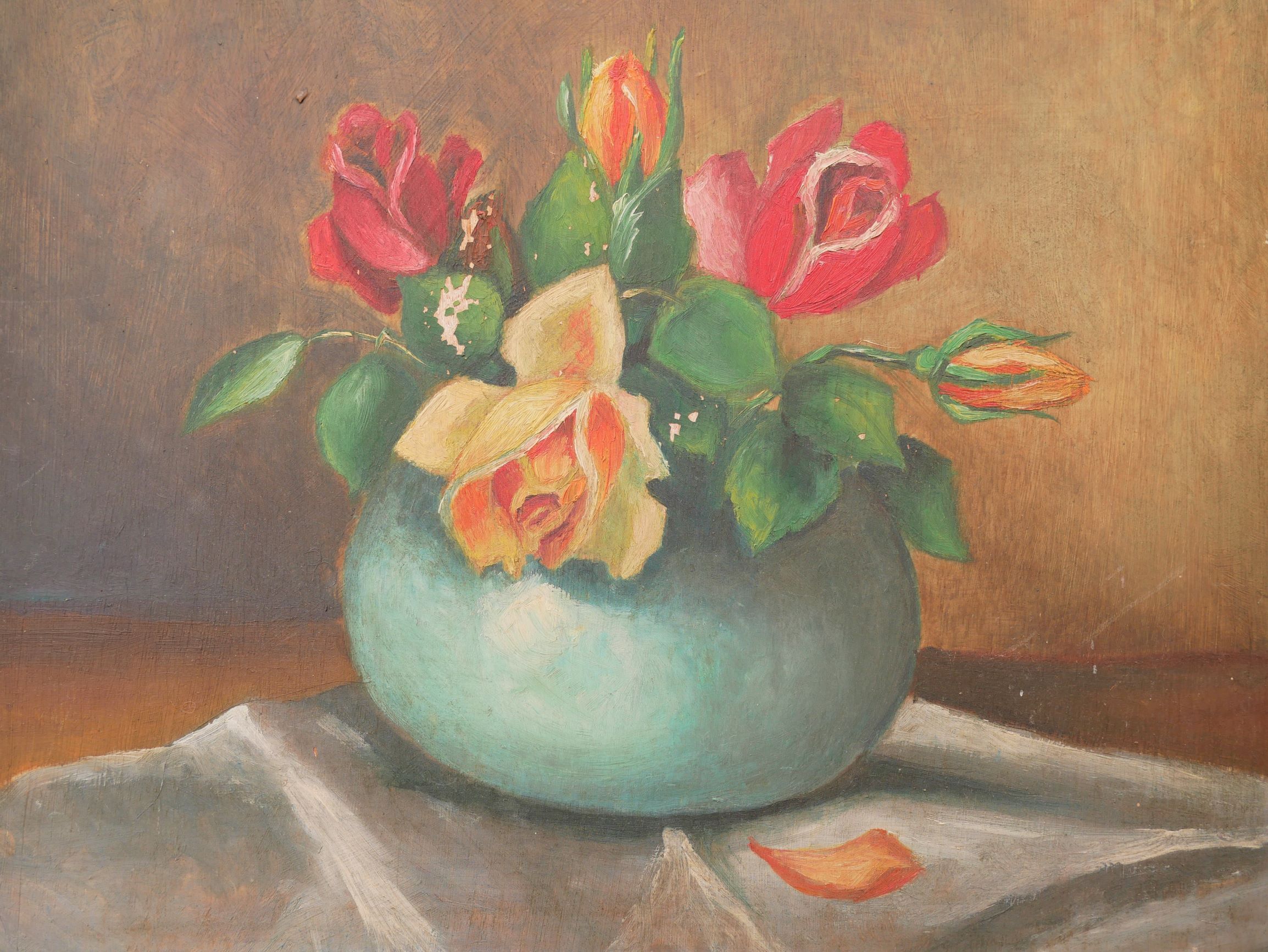 Painting, vintage wood painting Flowers