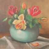 Painting, vintage wood painting Flowers