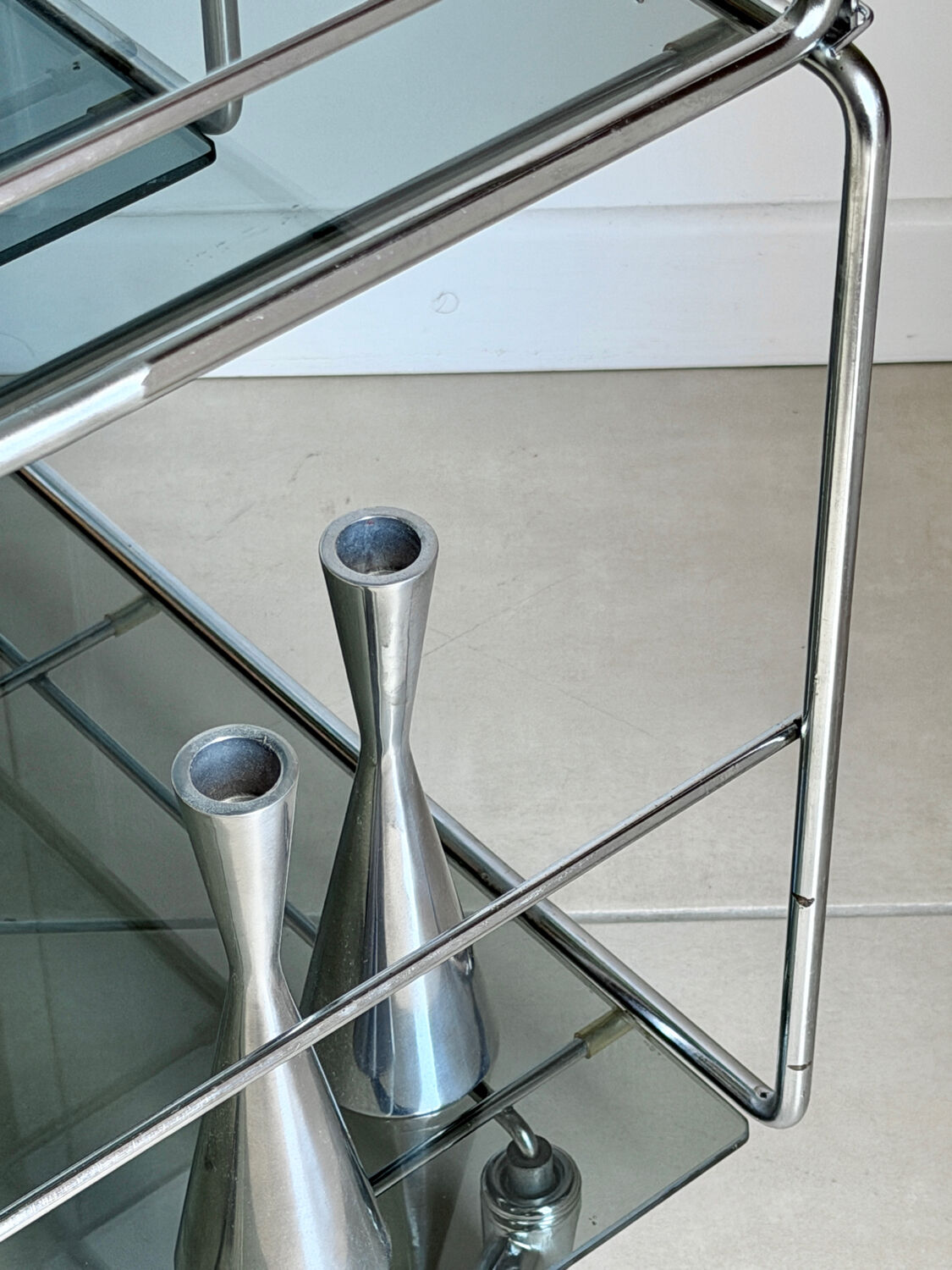 Coffee table / chrome and smoked glass by Max Sauze
