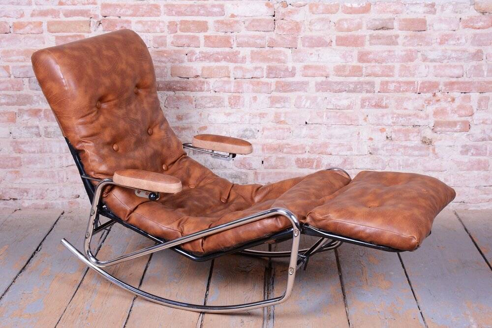 Mid-Century Rocking Reclining Armchair in Chrome by Lama, France, 1960s