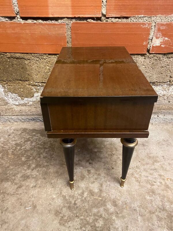 Chevet Ancien Table Nuit N252 Tiroir Bois Laqué Milieu XXeme Vintage