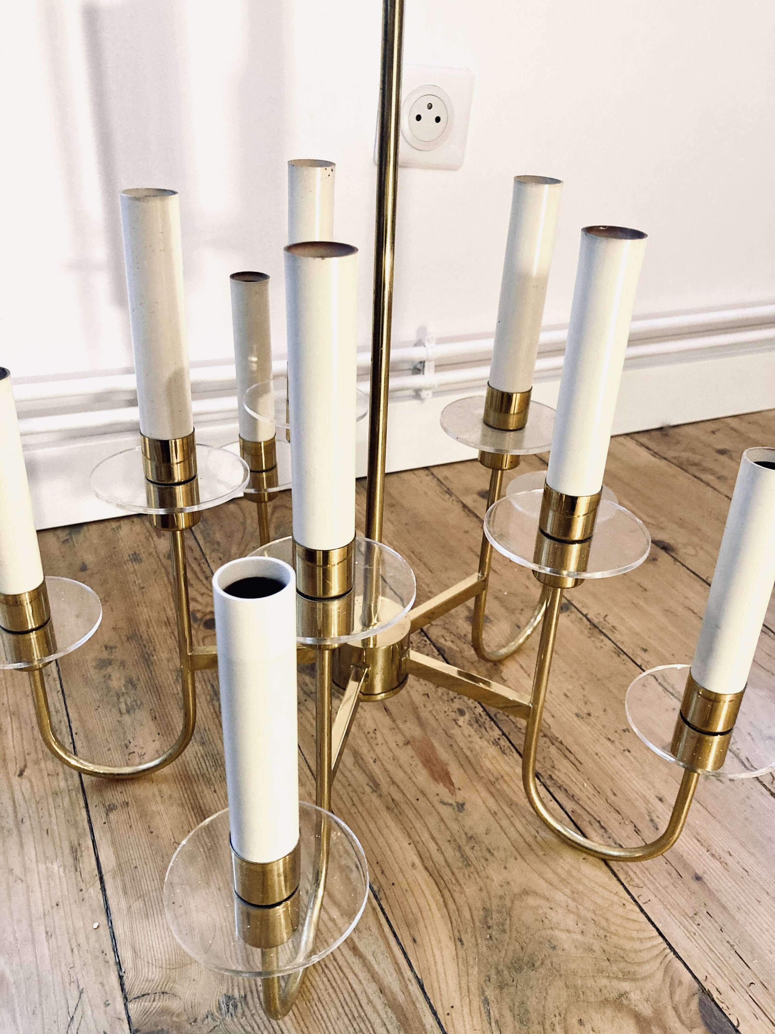 Italian chandelier in brass and acrylic glass from the 60s