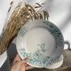 8 Terre de fer plates Anémones Bertrand Bordeaux old in green ceramic decorated with flowers