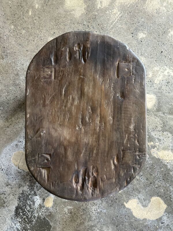 Petit stool, tabouret d'appoint en teck massif ovale wabi-sabi H26 47x33
