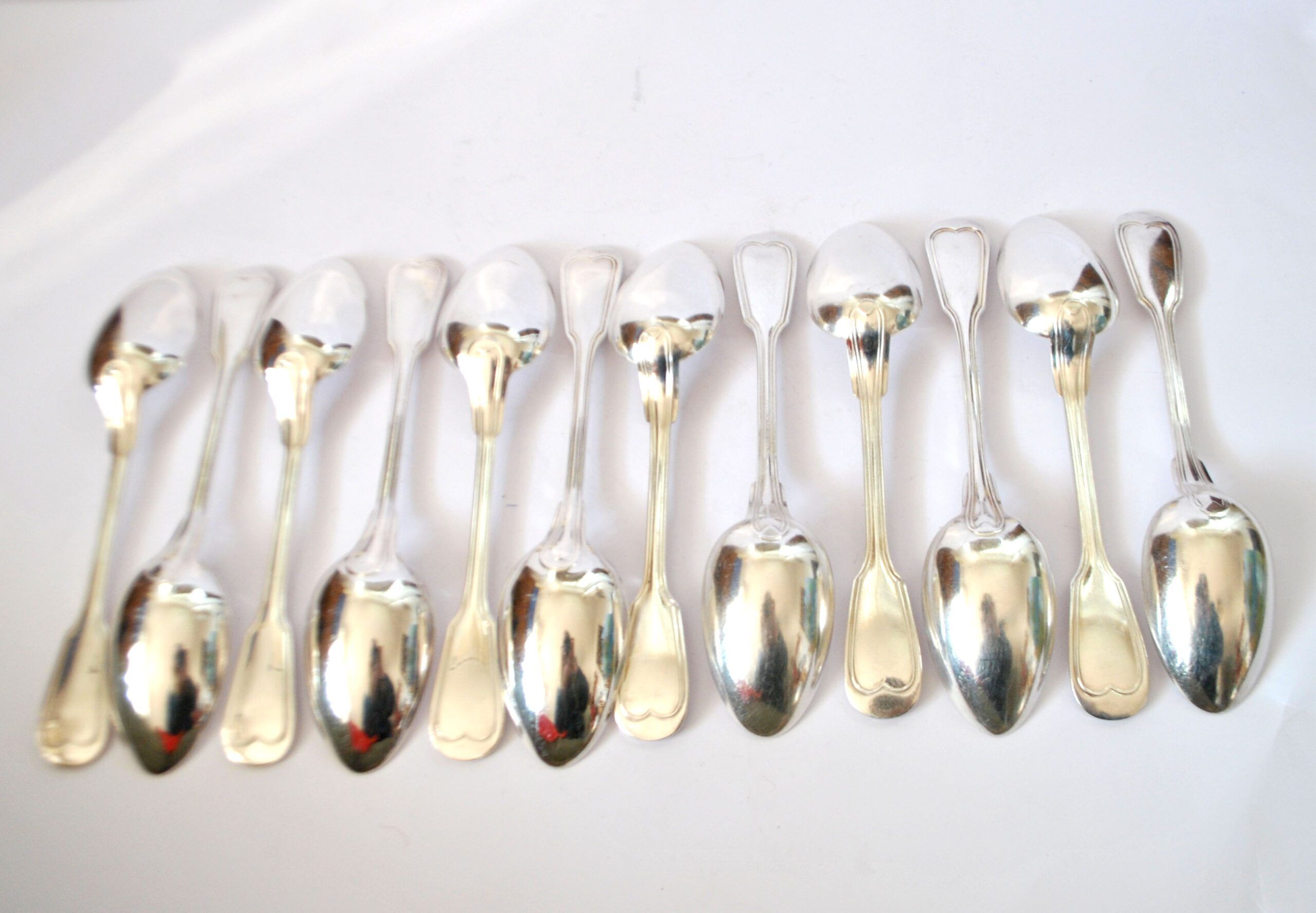 ST MEDARD set of 12 soup spoons antique net pattern silverware style Chinon 21 cm