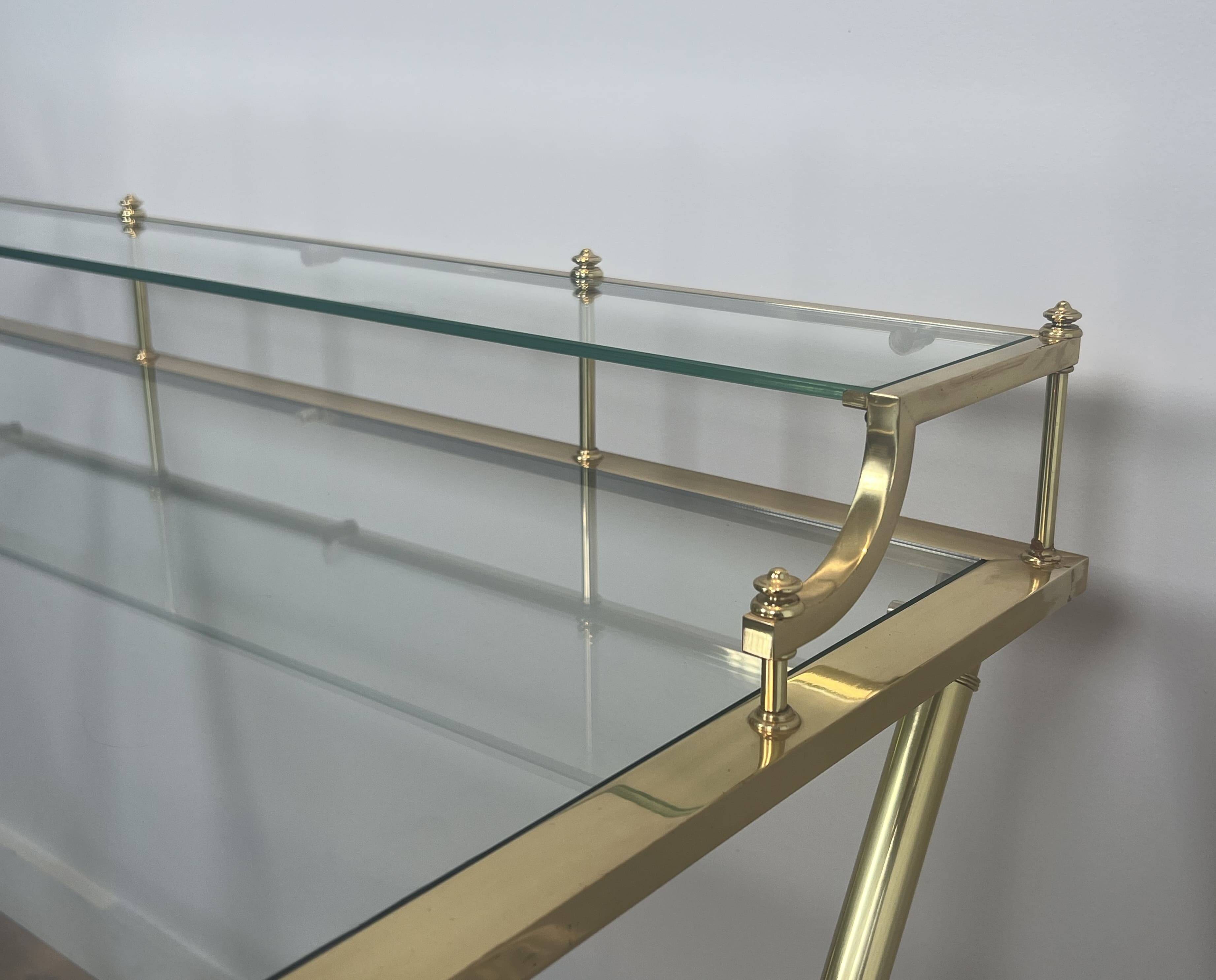 Neoclassical Gradine Desk in Brass and Glass, Attributed to the Mai