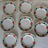 8 old flat plates faience Niderviller decoration flowers blue, red