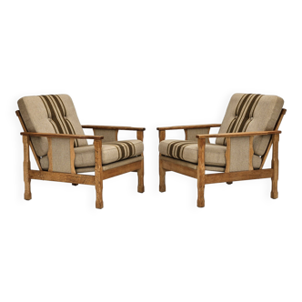 1970s, pair of Danish lounge chairs, original very good condition, wool, oak.