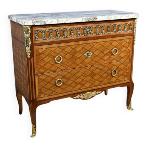 Commode Sauteuse en Marqueterie, style Transition Louis XV Louis XVI – Débu