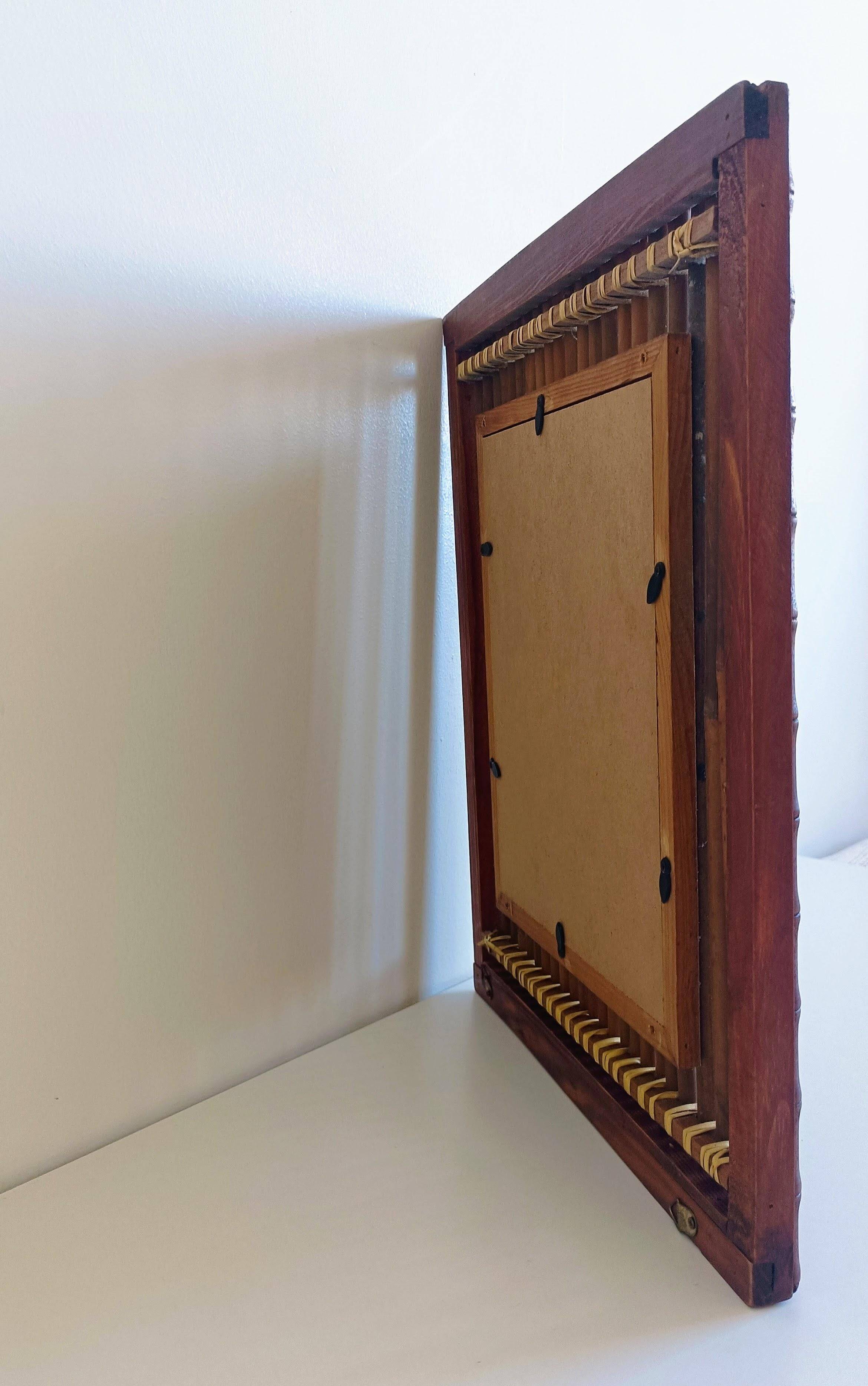 Antique French Art Deco Bamboo and Wood Wall Mirror, Early 20th Century