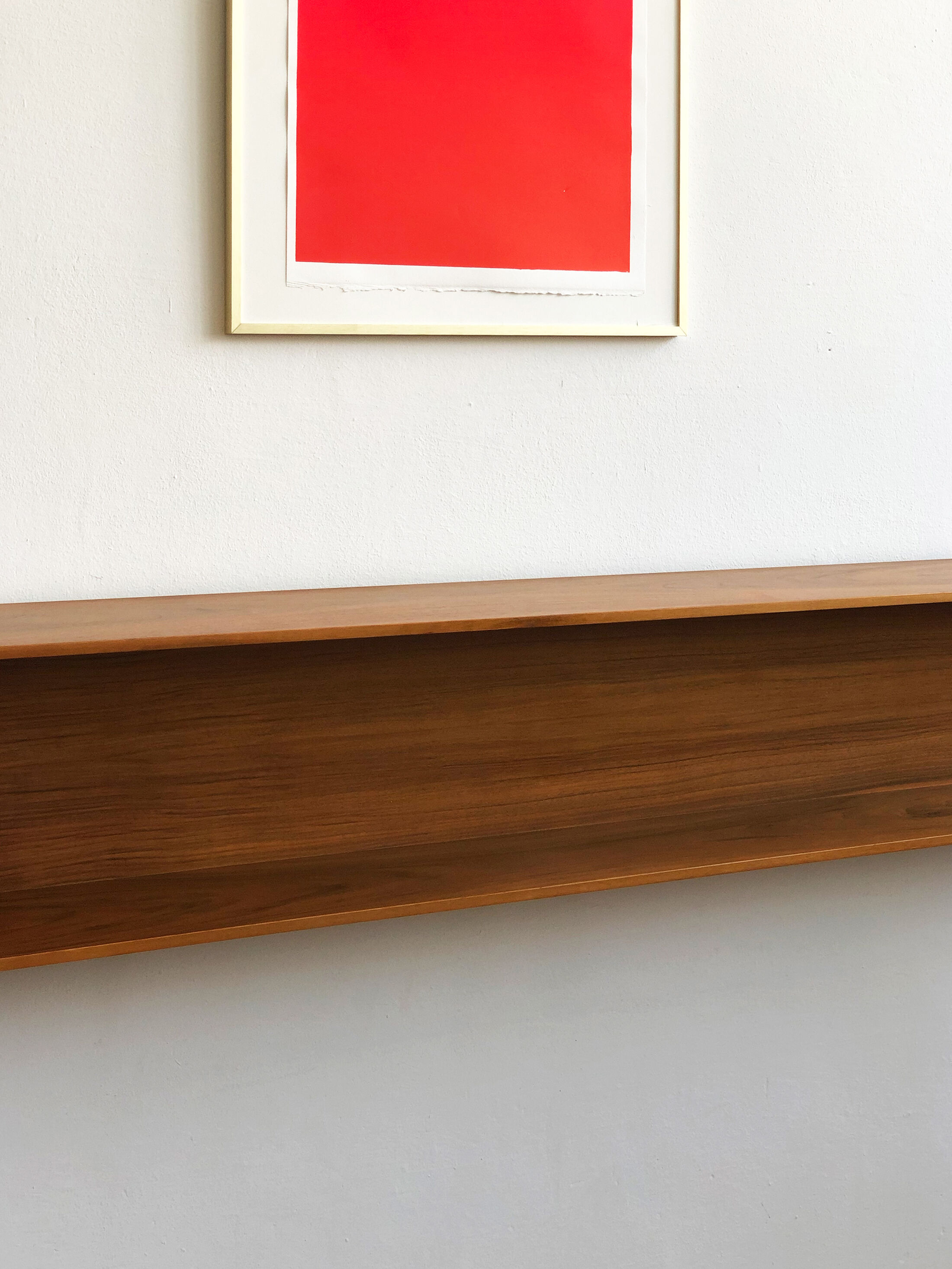 Wooden open wall shelf, 200cm, designed by Walter Wirz for Wilhelm Renz, Germany