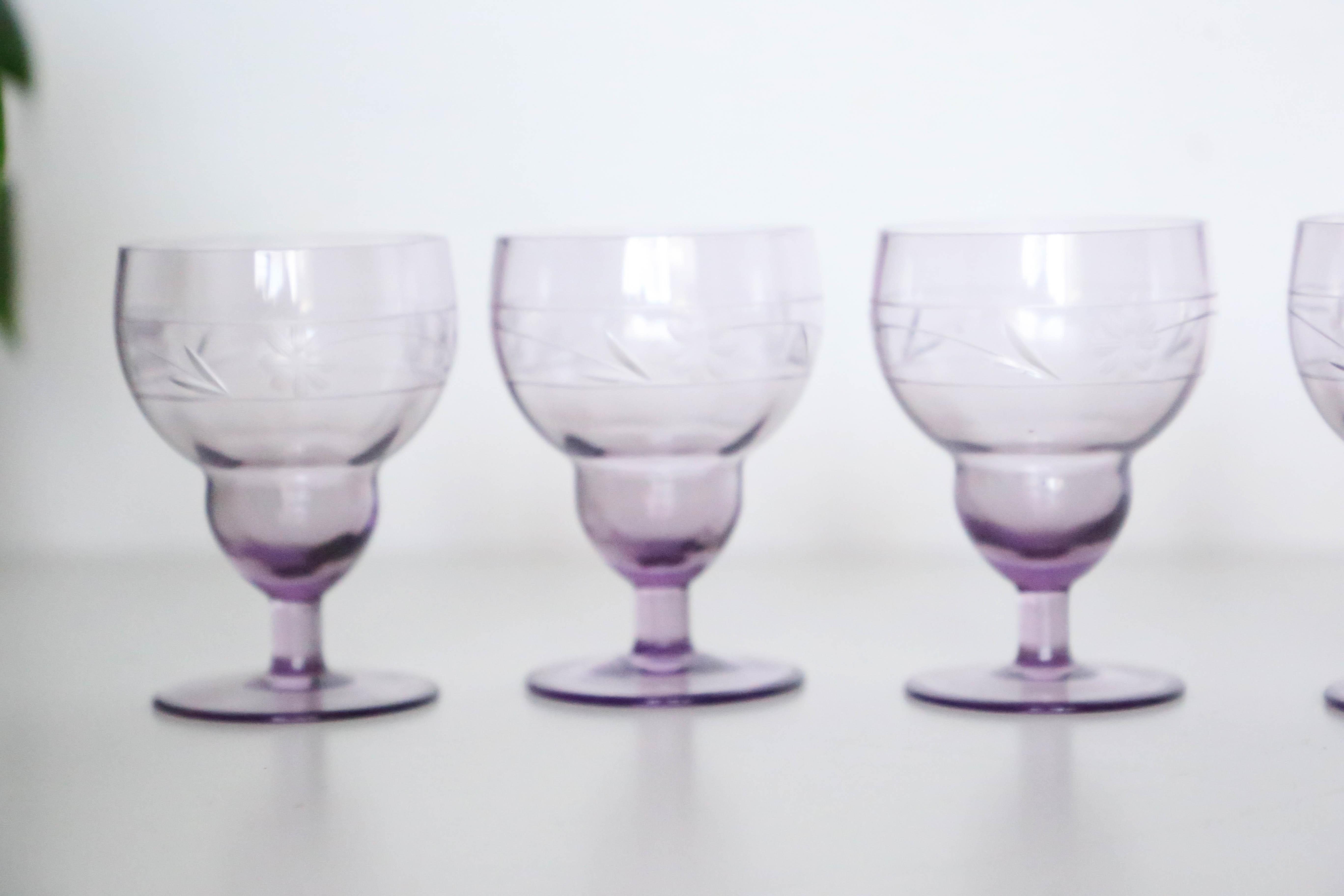 Purple wine glasses x5, art deco, delicate, antique, ancient