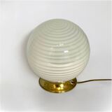 Vintage 70s Italian Table Lamp with Swirl Glass Globe and Brass Base