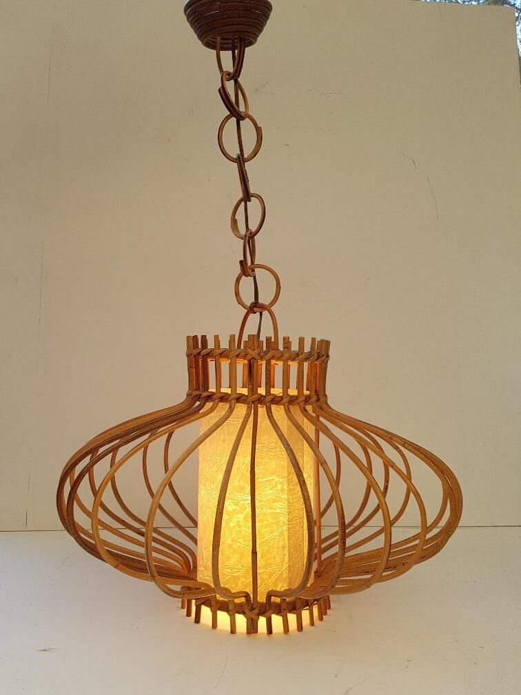 1950s rattan hanging lamp