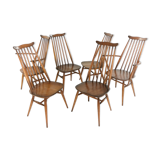 Set of 6 vintage Ercol elm & beech Goldsmith dining chairs mid century