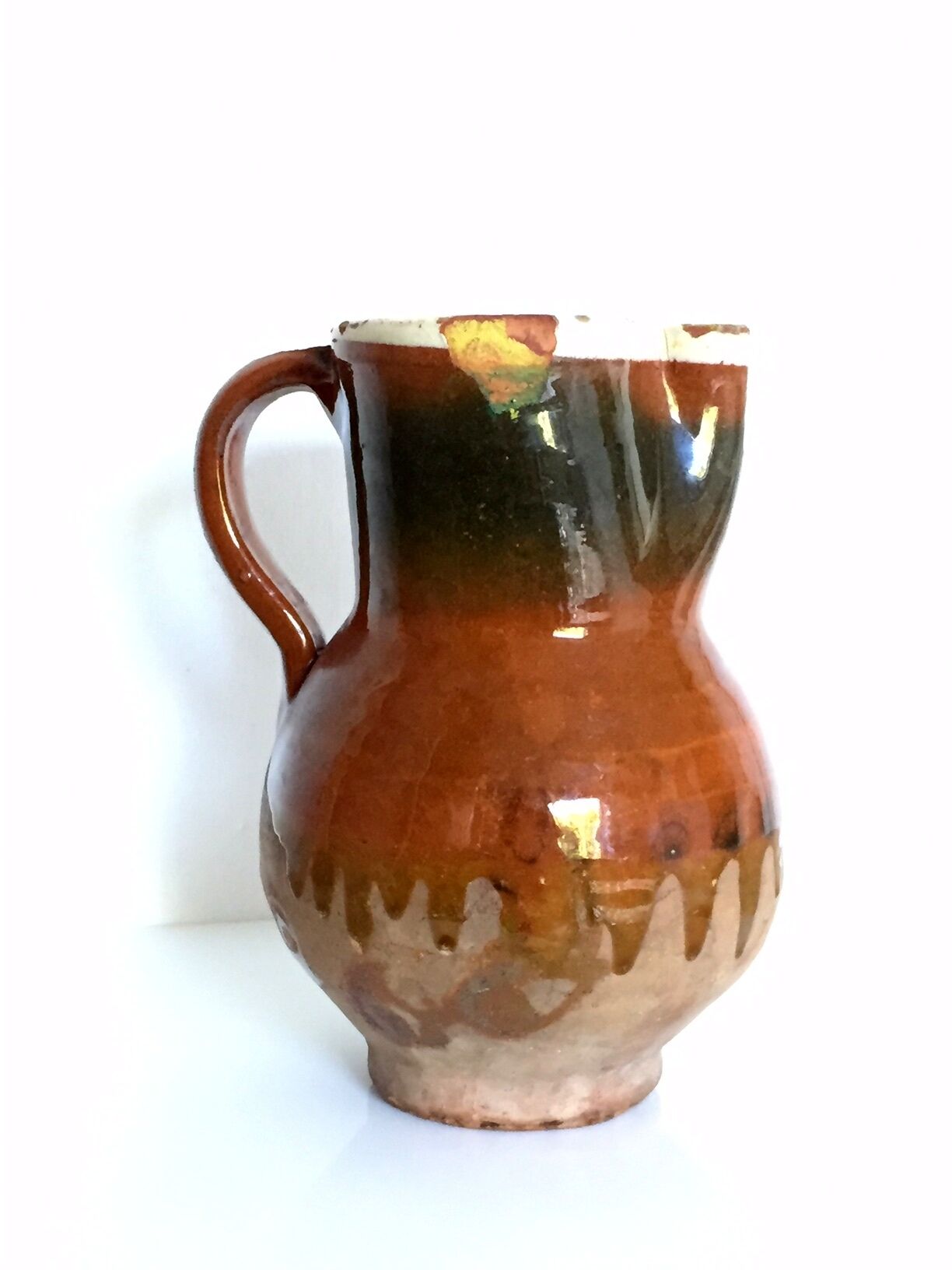 Ancient pitcher Provencal glazed terracotta