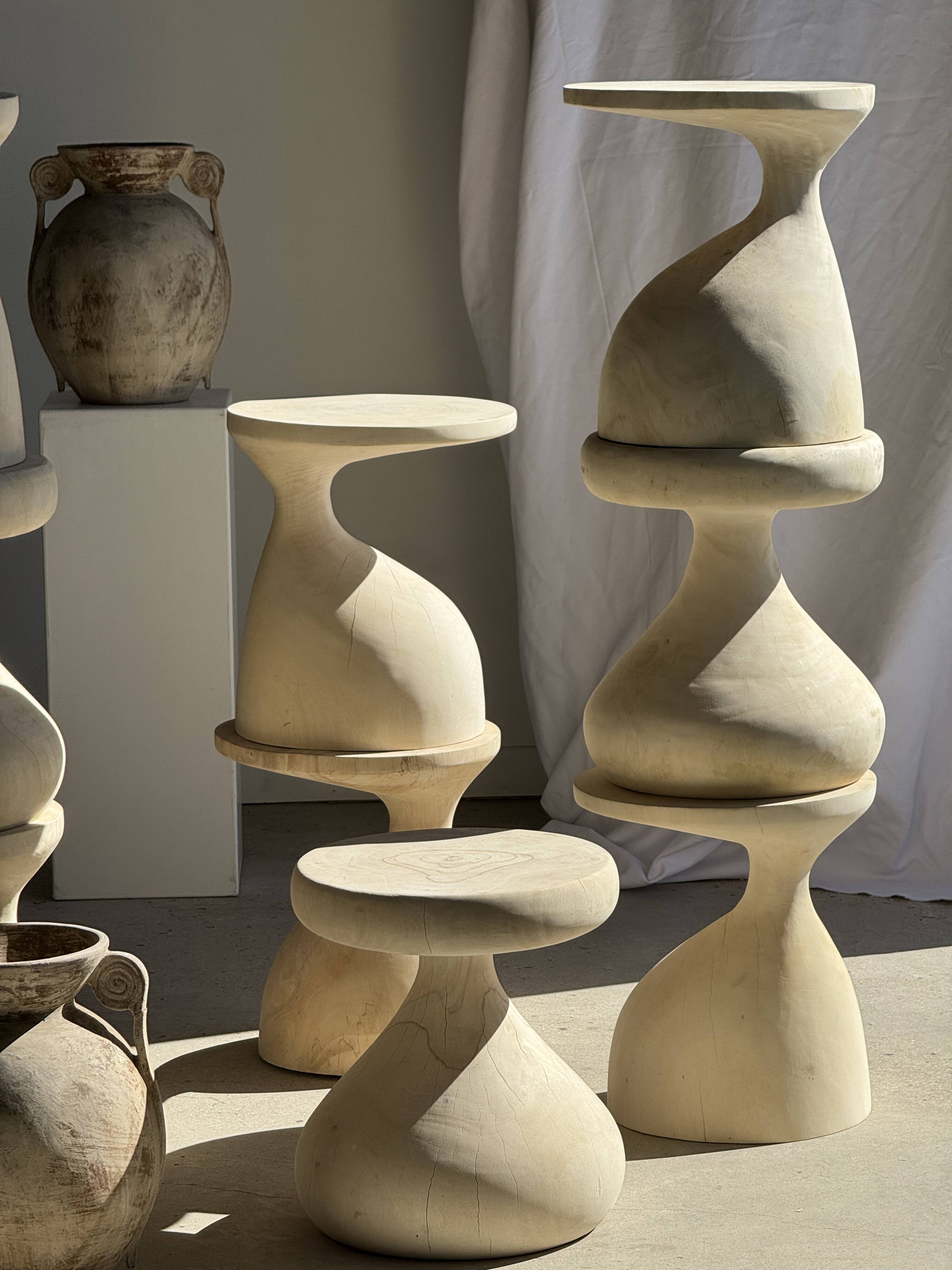 Pawn Bleach - Stool, side table, end table in solid mango wood