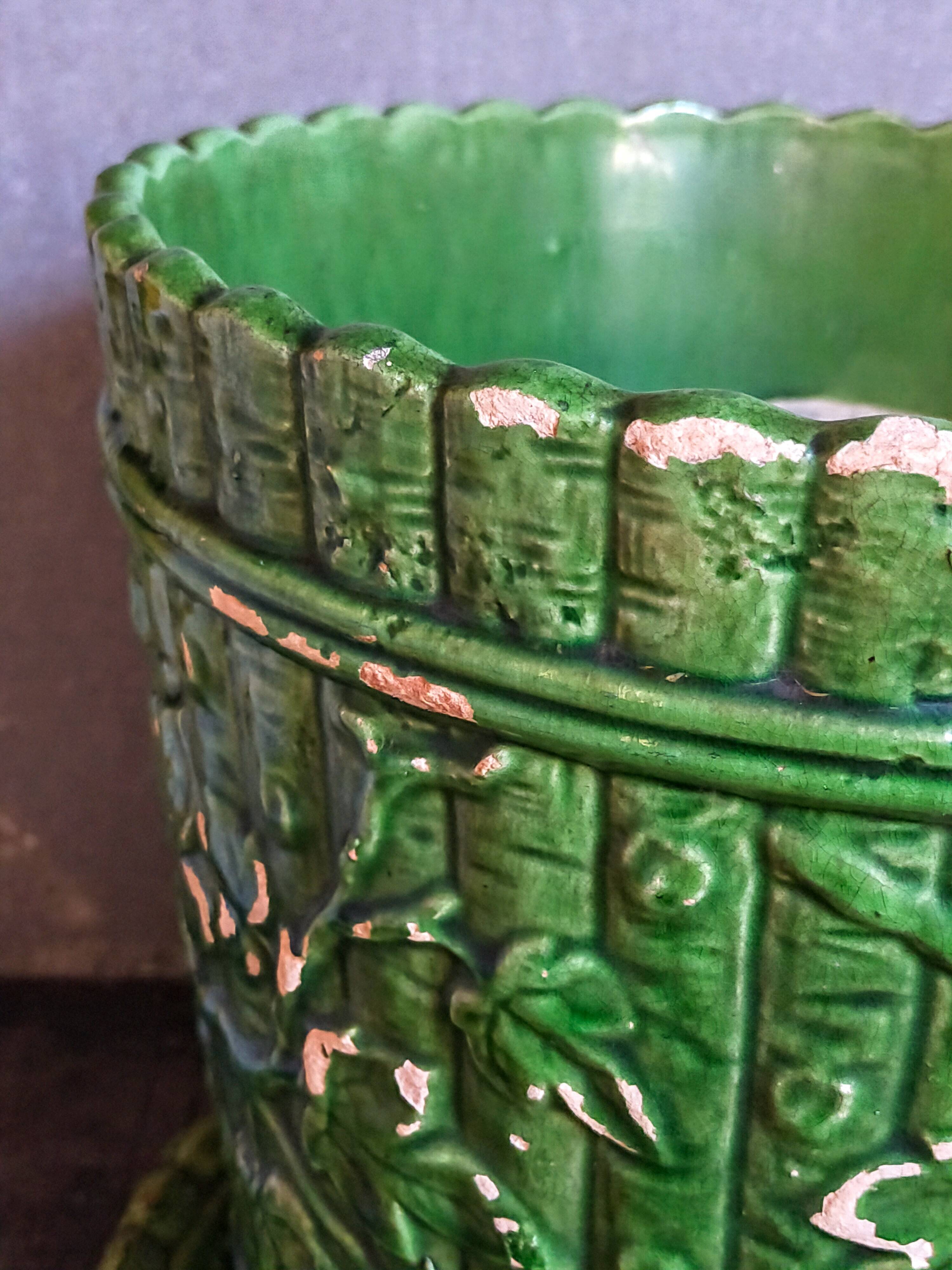 Flower pot and saucer in slip by G. De Bruyn 19th century