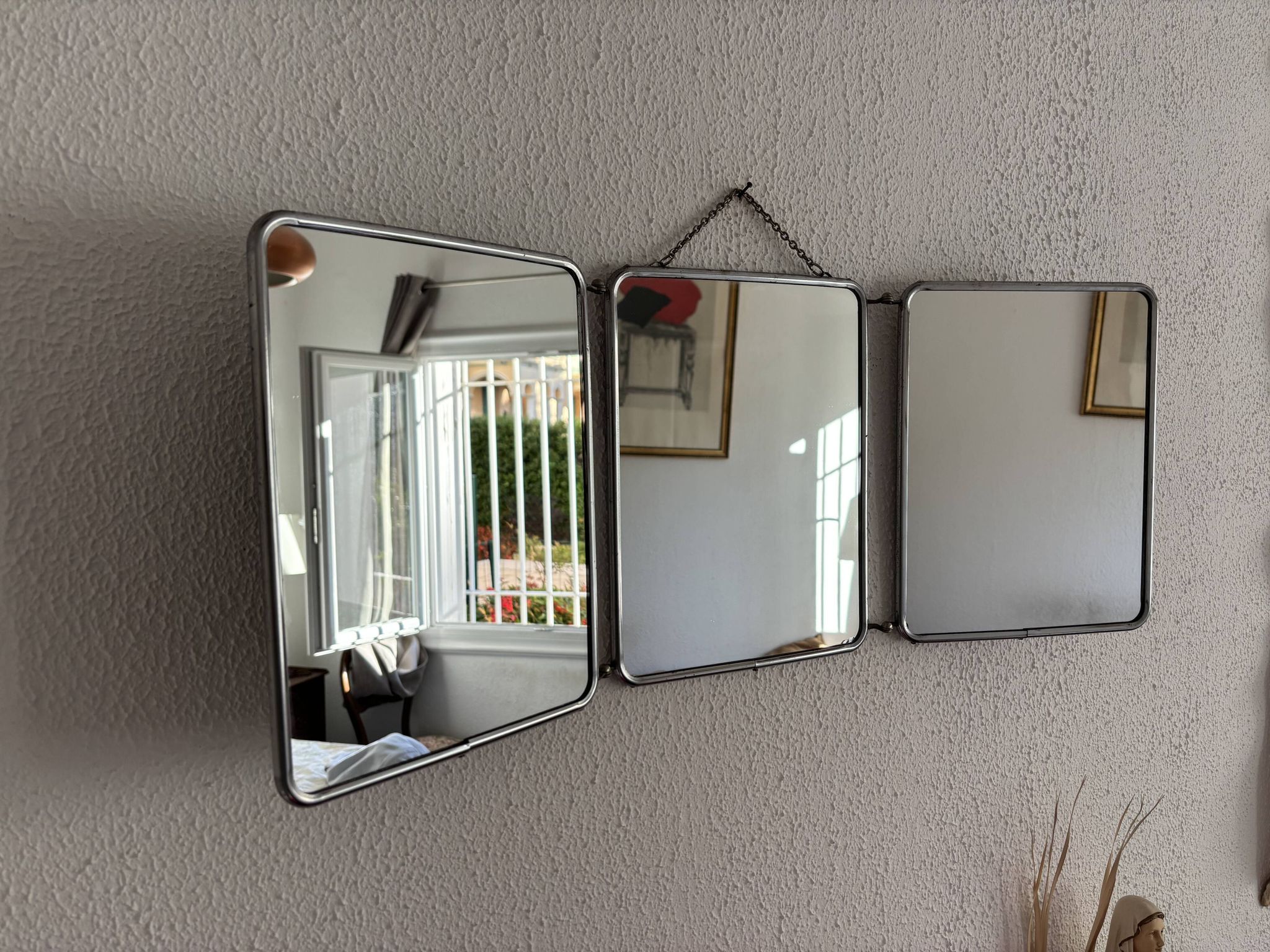 Vintage 1960 triptych barber mirror silvered Arpin - 28 x 70 cm